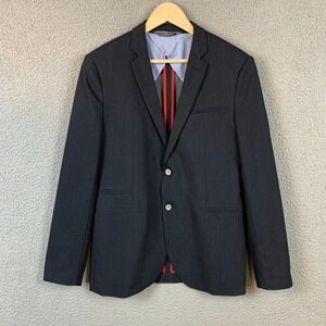 Zara Man‎ Blazer 39 Static Dark Denim Blue Unlined Two Button Jacket